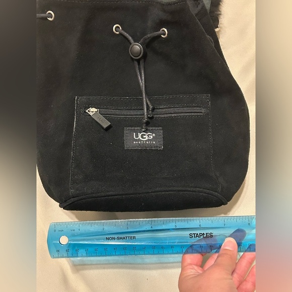UGG Australia Black Suede Shearling Mini Drawstring Backpack - Picture 11 of 13